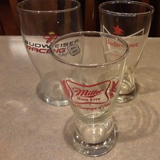 MILLER HIGH LIFE | BUDWEISER • Set Of 3 Beer Bar Pilsner Glasses