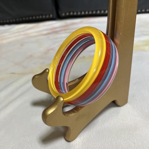 Vintage Thick Lucite Bangle Rainbow Striped Bracelet Boho Hippie Chunky Festival