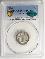 1867 SHIELD 5C PCGS PR 67 DCAM