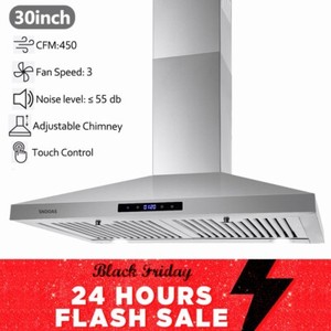 Mont mural 30 inch Range Hood Kitchen Acier inoxydable 3-Speed Panneau tactile avec/LED