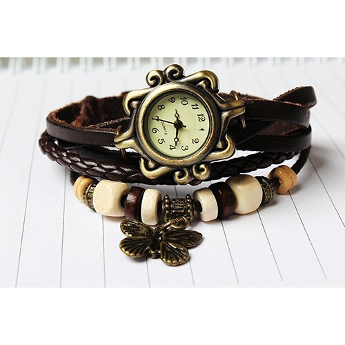 Retro Bohemian Women's Watch Handmade Leather Bracelet Watch Christmas Gift - Picture 1 of 9