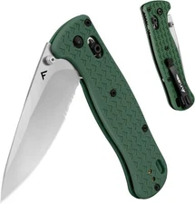 FLISSA 4.5" Folding Pocket Knife-Green 3.2" AUS-8 Steel Blade with Axis Lock