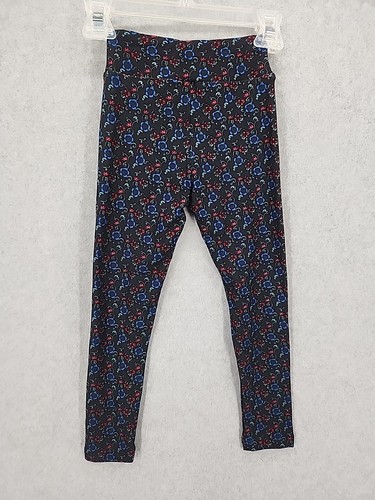 NEW LuLaRoe Kids Leggings Black/Blue/Red Floral Pattern S/M - Picture 6 of 6