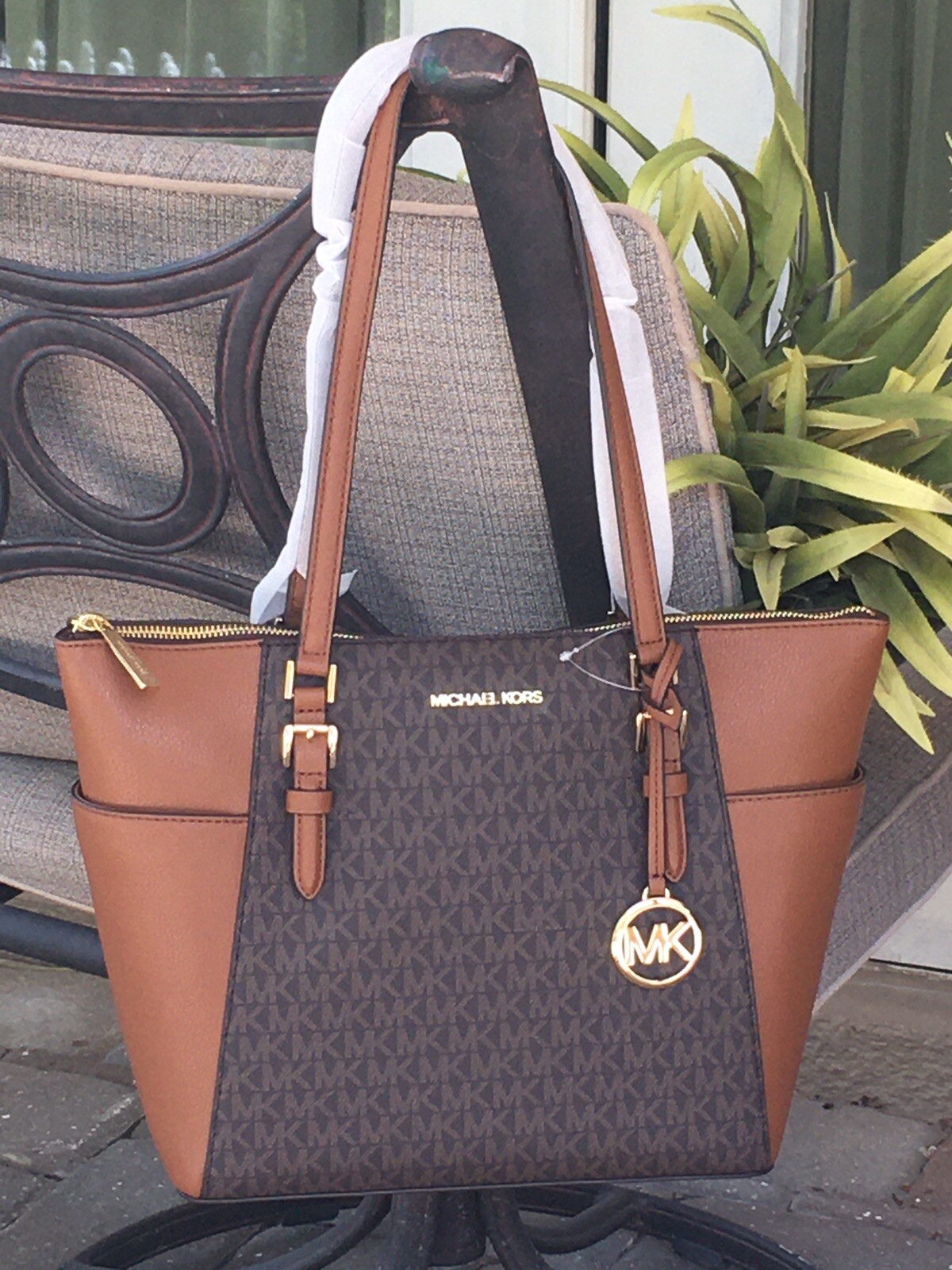 MICHAEL KORS WOMEN LADY LEATHER SHOULDER BAG TOTE HAND BAG PURSE BROWN MK LOGO