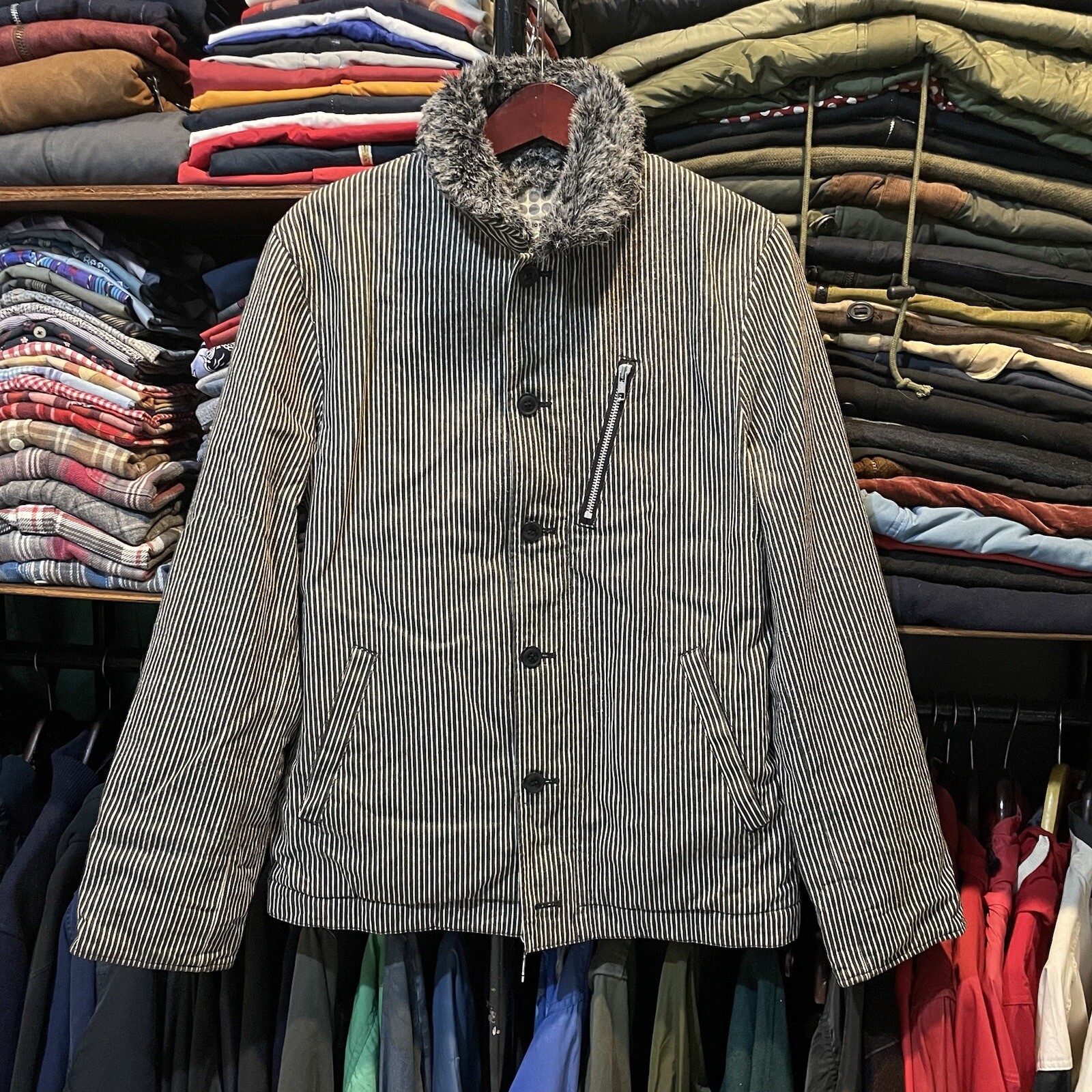 Chaqueta Takeo Kikuchi Cubierta Nogal Rayas Trabajo Resistente Chaqueta Japonesa Talla 3
