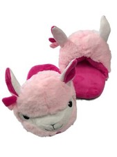 Girls Plush Pink Llama Slippers Scuffs House Shoes Slides