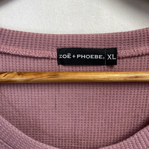 Zoe + Phoebe Short Puff Sleeve Round Neck Waffle Knit Top Women XL Mauve NWT - Picture 7 of 17