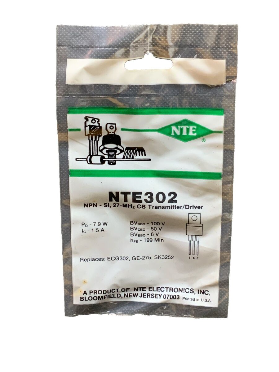 NTE302 NPN - Si, 27MHz CB Transmitter/Driver ECG302 GE275 NTE302 NPN - Si, 27MHz CB Transmitter/Driver ECG302 GE275