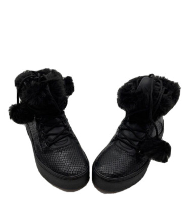MICHAEL Michael Kors Kyle Hiker Embossed Leather Black Womens Boots Size 5M