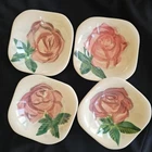 Vintage Red Wing Pottery Hand Painted Lexington Rose 5" Square Bowls 4 PC Set