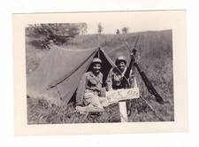WW2 US Army Soldiers Tent in Field Guns 1940s Black  White Snapshot Photograph