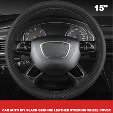 Genuine Leather DIY Car Steering Wheel Cover Anti-slip For 15"/38 cm Black US
