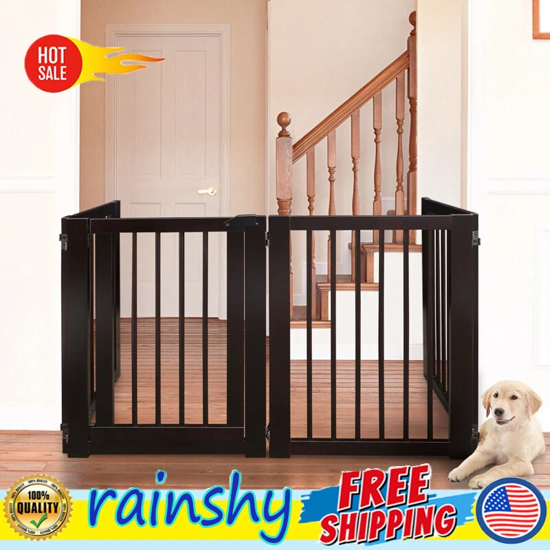 Wooden Pet Gate Hallways W Walk Through Door Durable Foldable