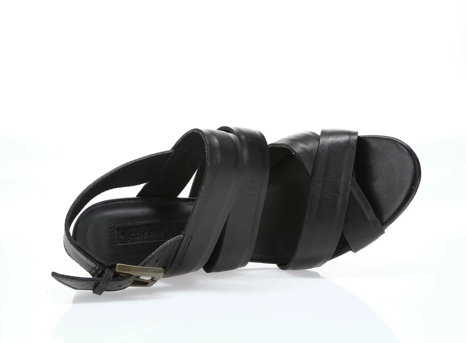 Mujer MODERNO VINTAGE Robin Sandalias Cuero Negro Cuña Correa al Tobillo Talla. 39,5 Foto 4 de 4