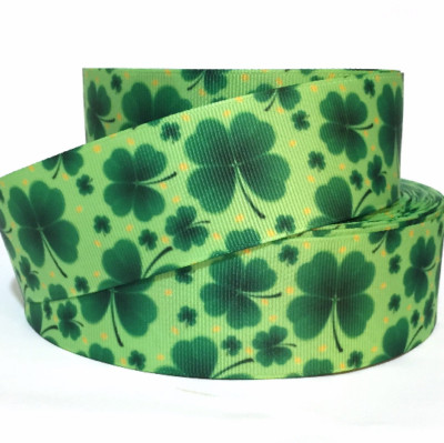 GROSGRAIN RIBBON 5/8'', 7/8'', 1.5'', 3'' St. Patrick's Day Clovers Printed Green