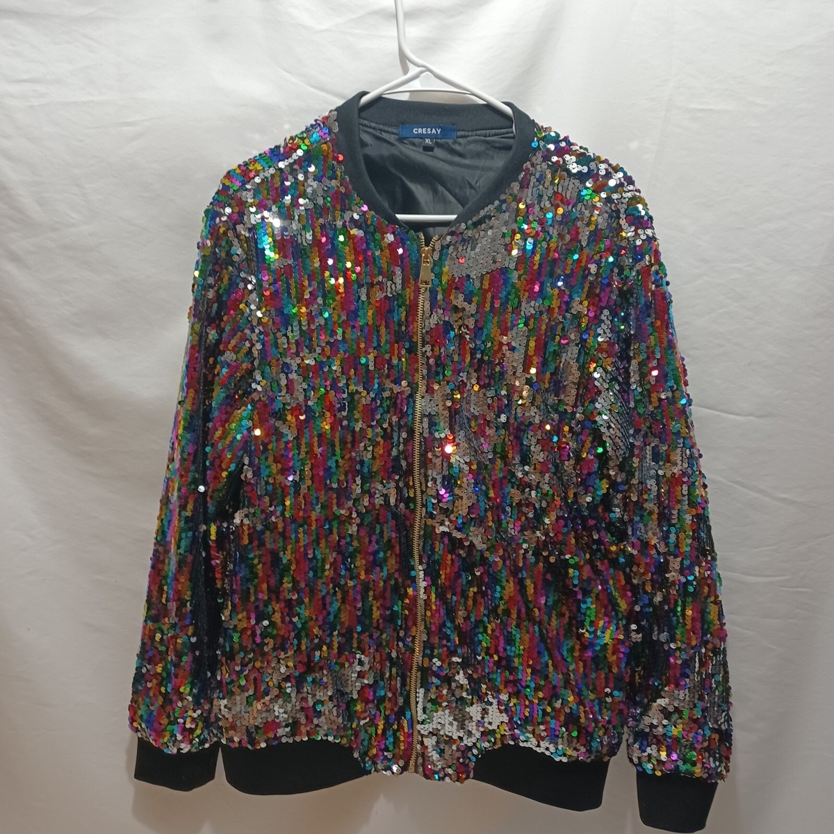 Cresay sequin bomber jacket full zip muti color womans size XL | eBay