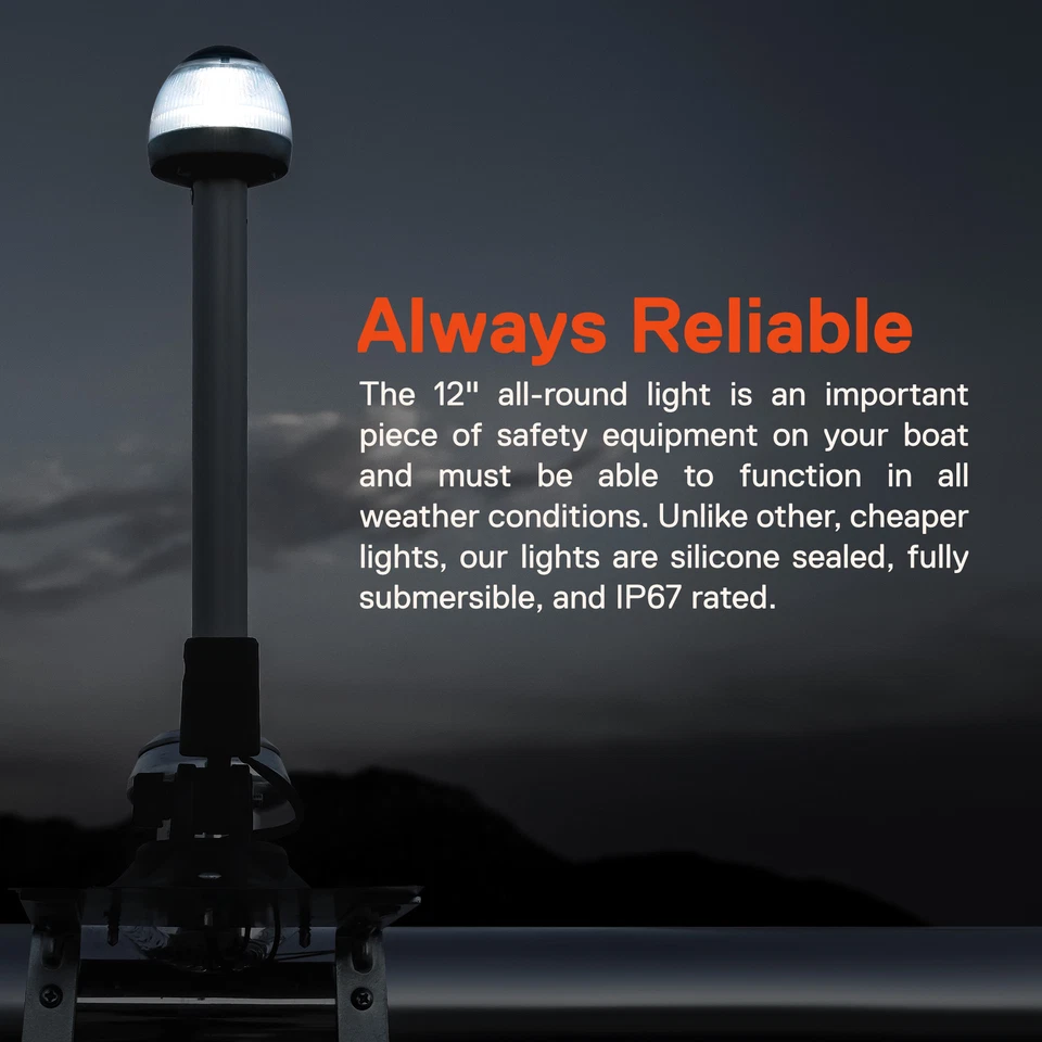 12" Blanco LED Ancla de Navegación Marina Todo Terreno Barco Luz USCG ABYC A-16 3NM Foto 2 de 4
