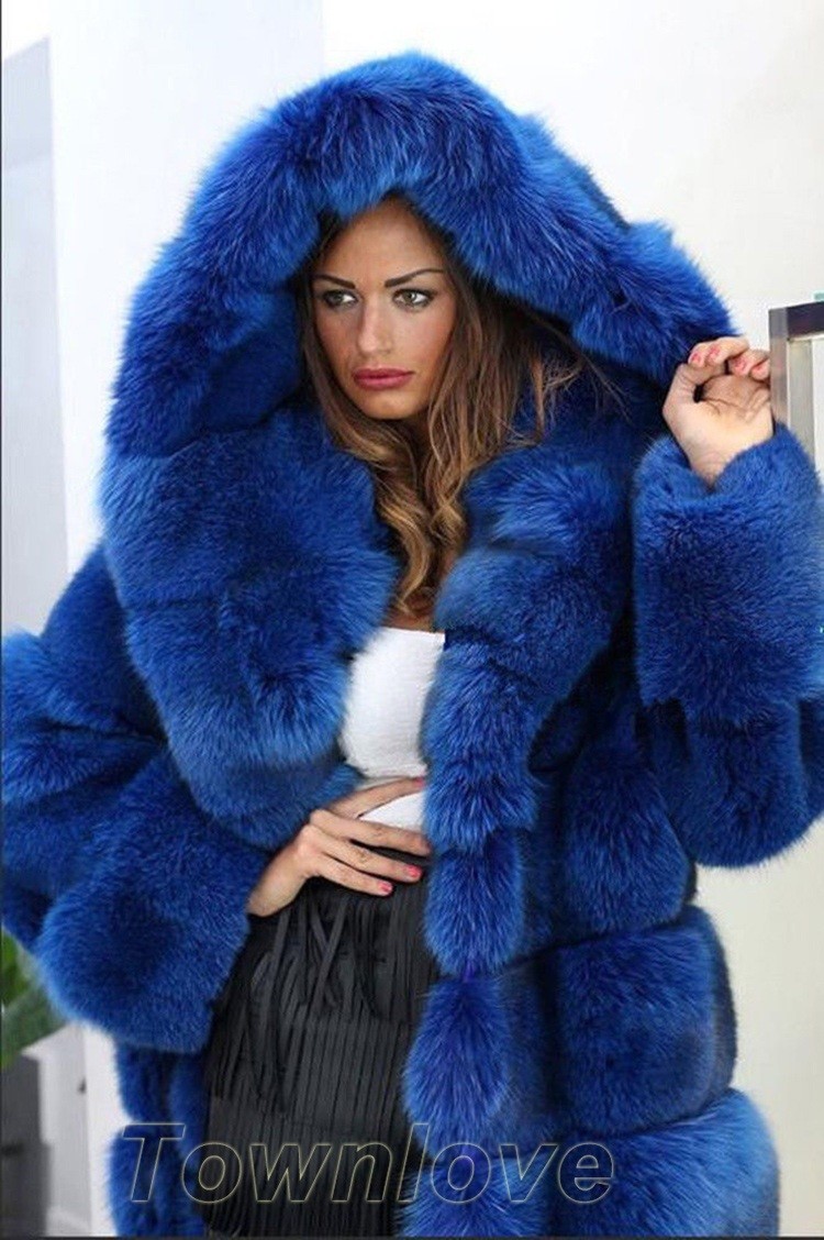 Womens Luxury Hooded Faux Fur Jacket Winter Warm Long Parka