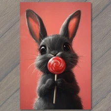 Art Print Cute Bunny Lollipop Colorful Art Retro Style Anthropomorphic Rabbit