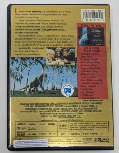 Jurassic Park DVD (1993) - Region 1 - English - VG+ (Tested) - Picture 3 of 4