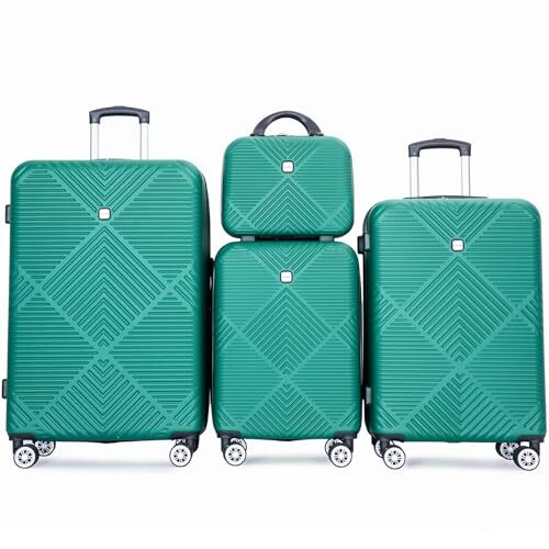 Luggage 4 Piece Set, Hardshell ABS Suitcase 4 Piece Set(14/20/24/28) Dark Green