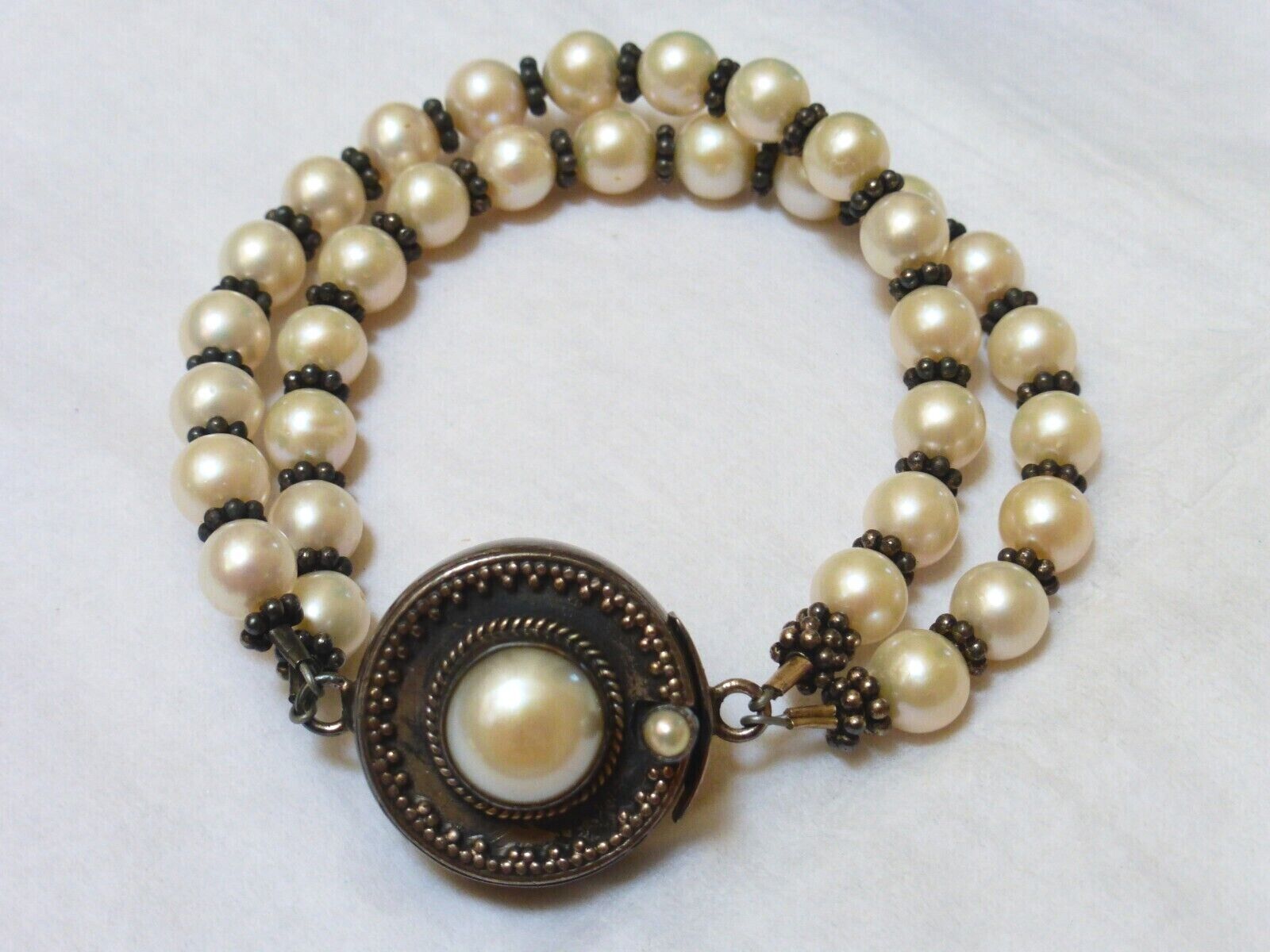 Vintage Art Deco Akoya Pearl Bead Bracelet, Sterl… - image 8