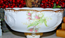 Antique Large J Pouyat Limoges France Art Nouveau Flower Decor Gold Deep Bowl