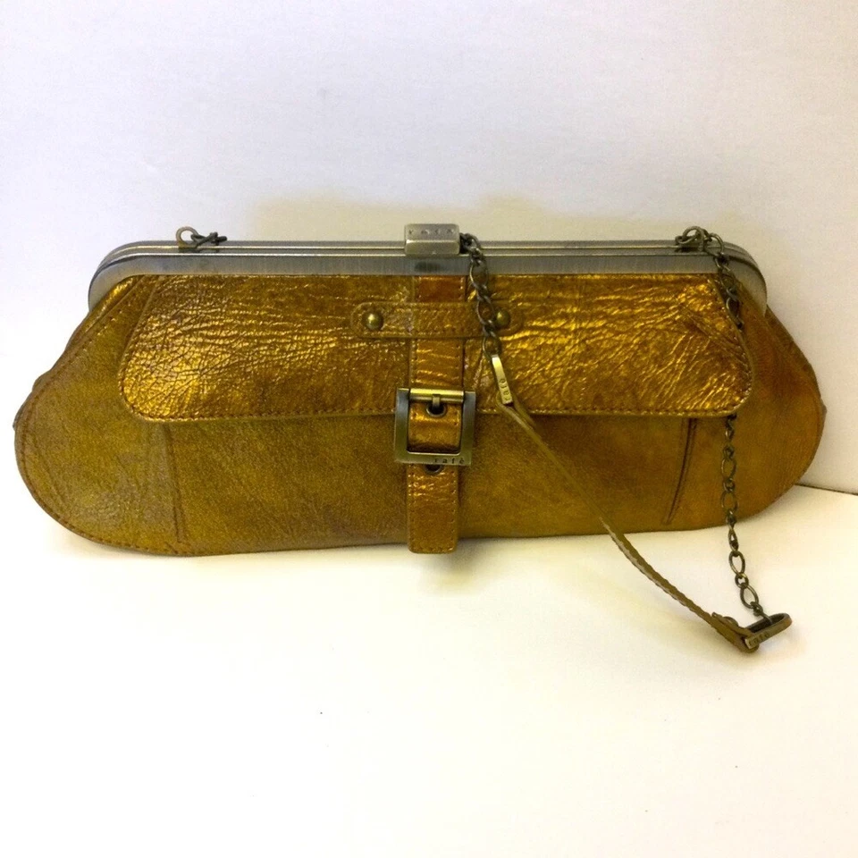 BLUTCH RAFE CHAROL DORADO ARRUGADO CUERO CON CORREA USADO EN EXCELENTE ESTADO VINTAGE Foto 2 de 4