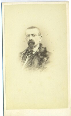 F25-Cdv Albumin Business Card Man Mustaches Beard Jacket ph Deroche Bologna