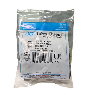 John Guest  PP450822E Female Adapter Polypro - 1/4 x 1/4 NPTF - 10Pack