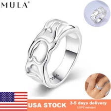 MULA European Wide Water Flow 925 Sterling Silver Ring For Women Gift Jewelry