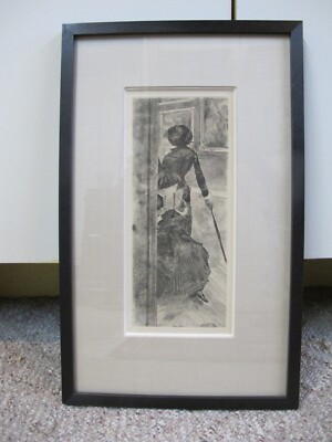 Edgar DEGAS Framed Drypoint Etching MARY CASSATT at the Louvre Painting Gallery