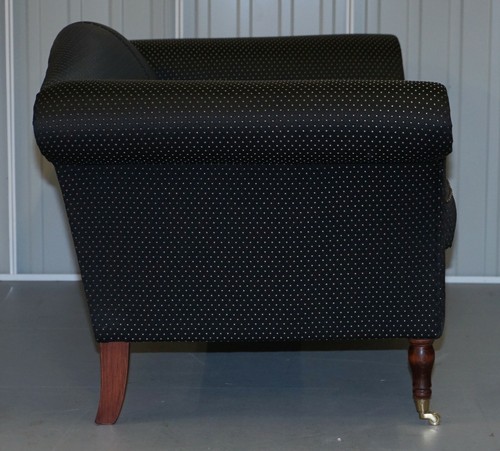 HAND MADE BLACK & SILVER UPHOLSTERED SOFA LIGHT MAHOGANY FRAME PART OF A SUITE - Picture 10 of 12