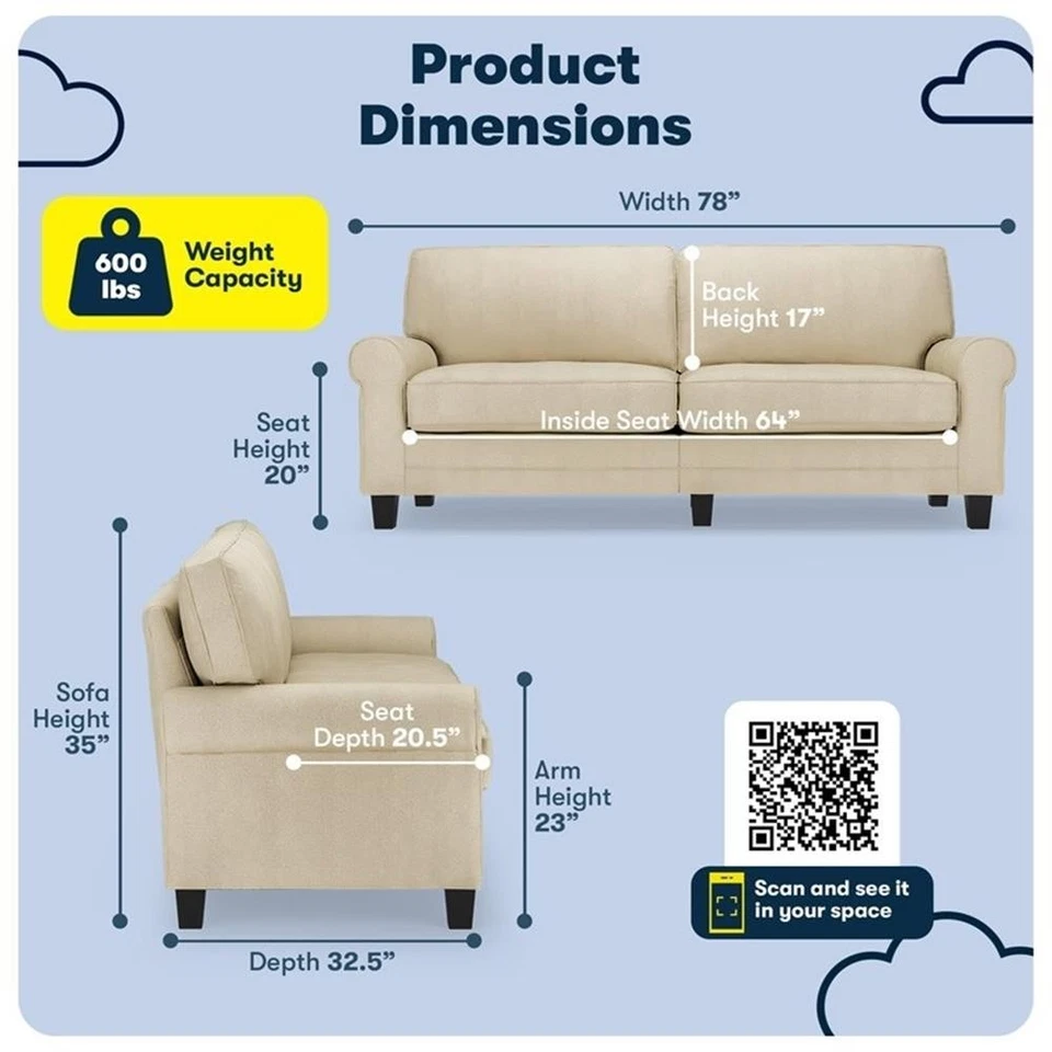 Sofá Serta Copenhagen 78" brazo enrollado con fundas extraíbles bronceado Foto 3 de 4