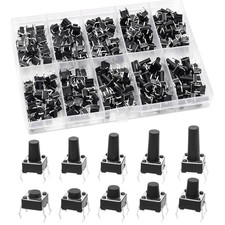 200 Pc Tactile Push Button Switch Kit 6x6mm 4 Pin Momentary Assorted Values 12V