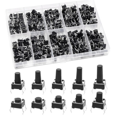 200 Pc Tactile Push Button Switch Kit 6x6mm 4 Pin Momentary Assorted Values 12V