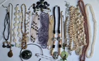 VINTAGE COSTUME JEWELRY NECKLACES LOT OF 21 MISC .  #A