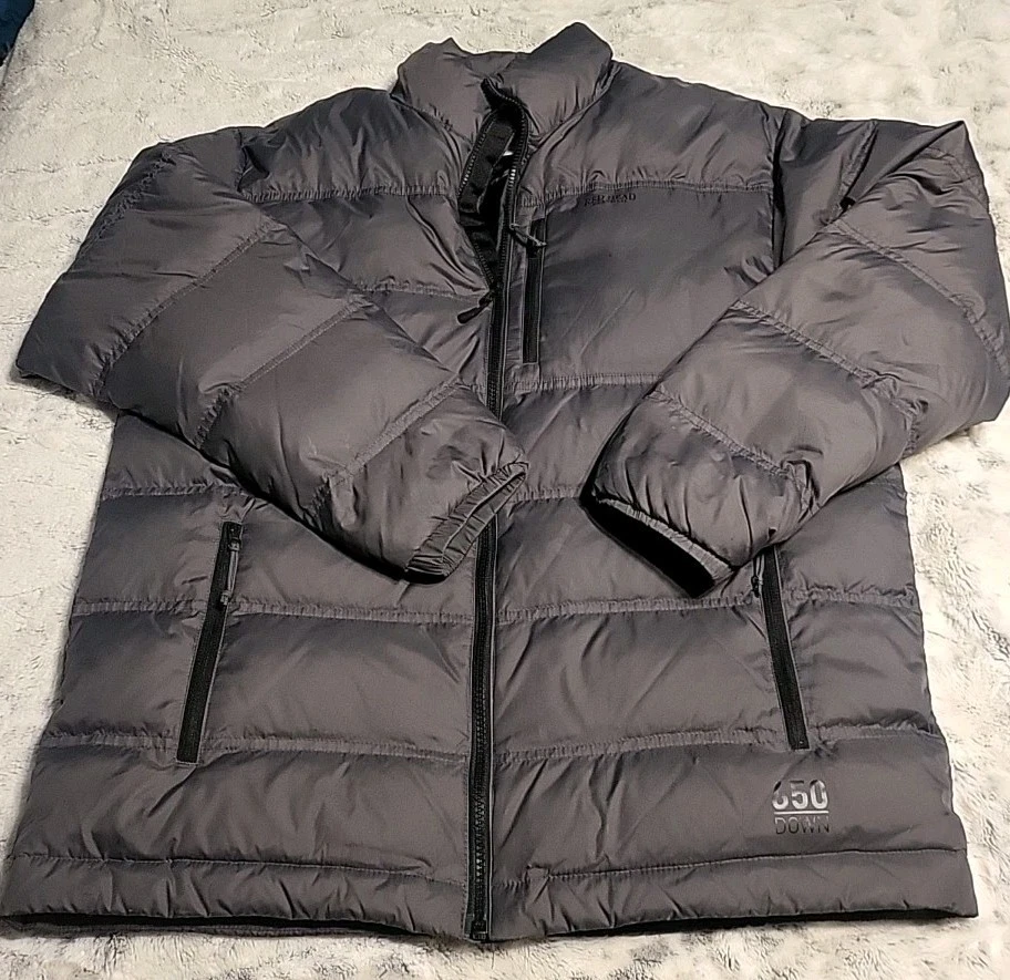 Red Head Puffer Jacket Mens Medium Grey Duck Down Filled Full Zip Lightweight