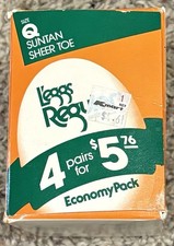 Vintage L'eggs Pantyhose Suntan Sheer Toe Plus Size Q Economy Pack 4 Pairs