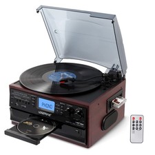 10 in 1 Bluetooth Turntable,3 Speed Vinyl Record Player, CD Cassette Brown