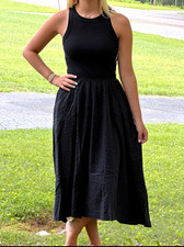 Aerie Women's Black Tank Crew Neck Sleeveless Midi Dress Size S NWT