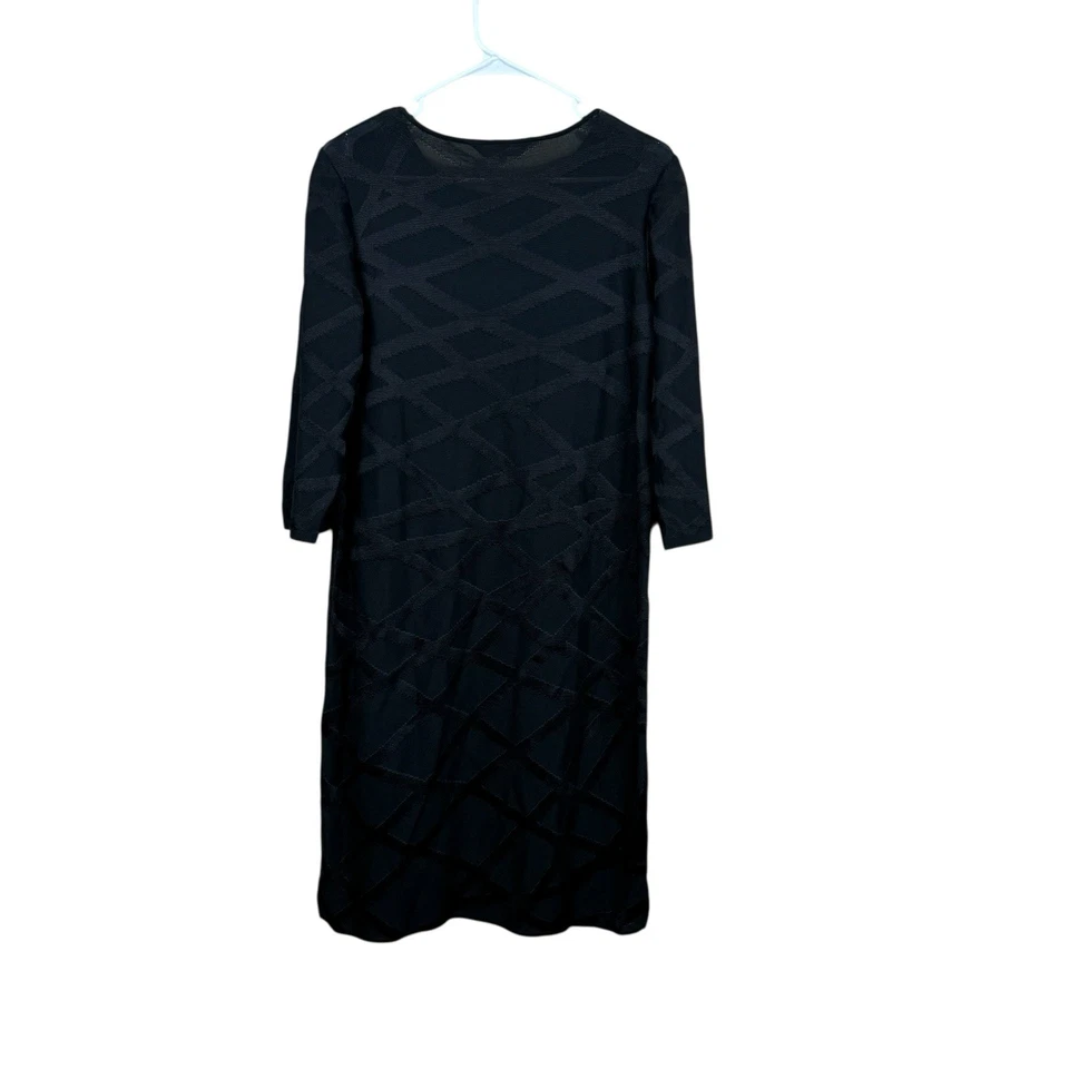 MING WANG Precioso Vestido Negro Elegante Estampado de Carrera Negro Mediano Usado en Excelente Condición Foto 2 de 4