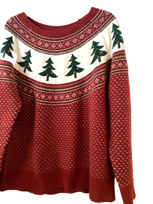 Holiday Time Christmas Tree Fair Isle Red Birdseye Sweater, 2XL