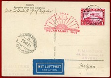 Germany 1931, 1m on Postcard, Graf Zeppelin Polar Flight to Belgium