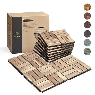 10 Pcs Premium Deck Tiles, Patio Flooring - Outdoor Waterproof Acacia Wood Ti...