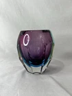 Vintage Murano Sommerso Faceted Art Glass Vase Purple & Teal Mandruzzato Style