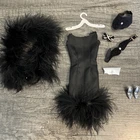 Vintage Barbie Clone Lot of Fashion Doll Clothes -Black Sheath Gown Accessories