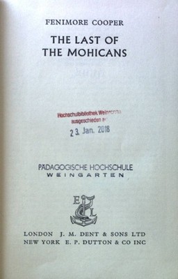 The last of the Mohicans; Everyman's Library; 79; Cooper, Fenimore: