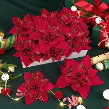 Alupssuc 24Pcs Artificial Poinsettia Christmas Flowers for Xmas Decorations