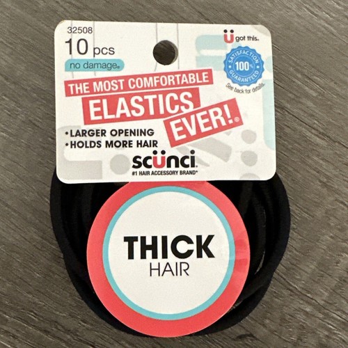 Scunci No Damage THICK Hair No Damage Hair Elastics Black 10 Ct Ea